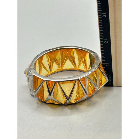 Hard To Find Angelique De Paris Pyramid Bangle Hinged Sterling Silver Lucite - Picture 10 of 11